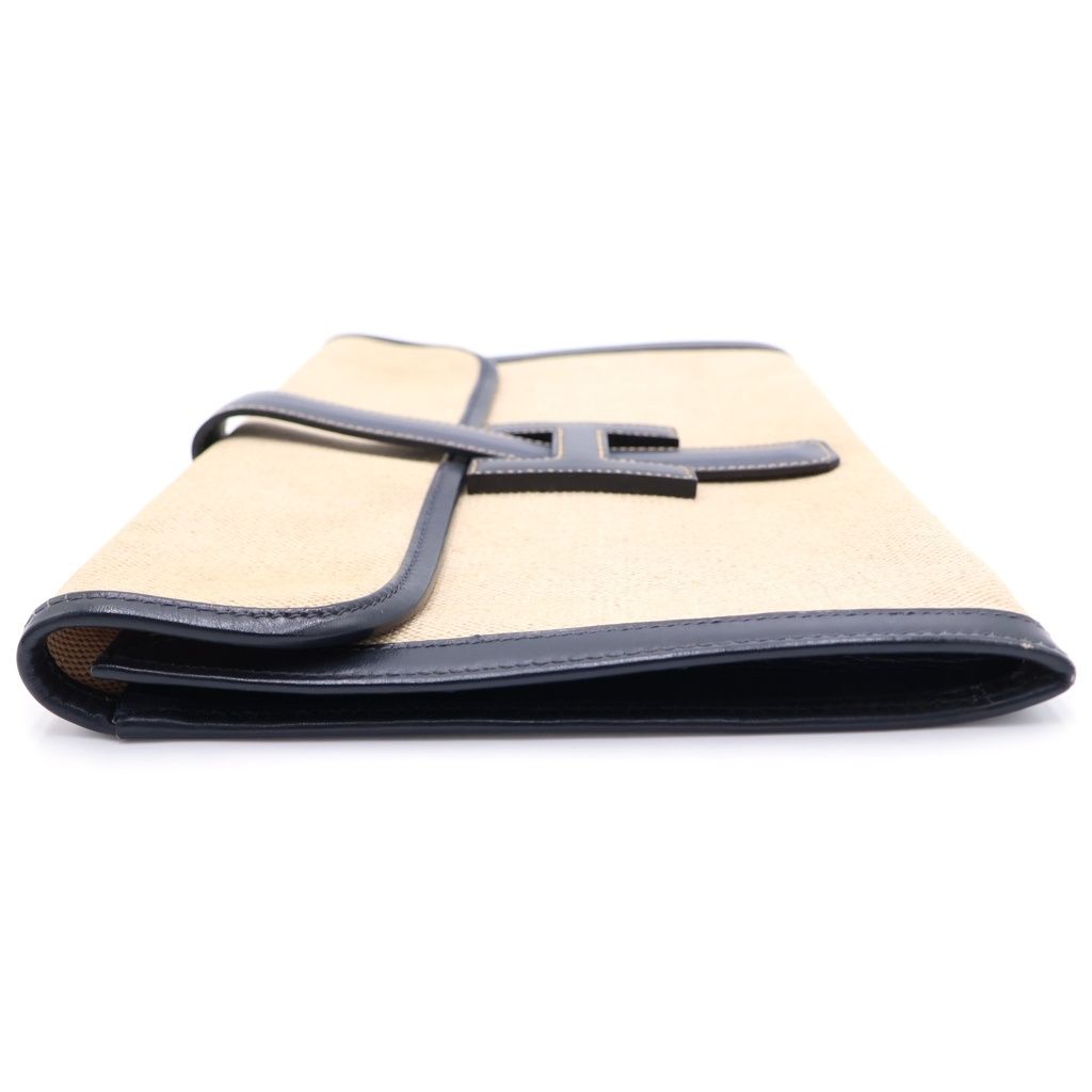 Hermes Jije Clutch Pouch Case Navy Ivory Leather Canvas — view 3