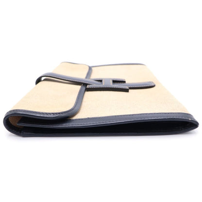 Hermes Jije Clutch Pouch Case Navy Ivory Leather Canvas — view 3