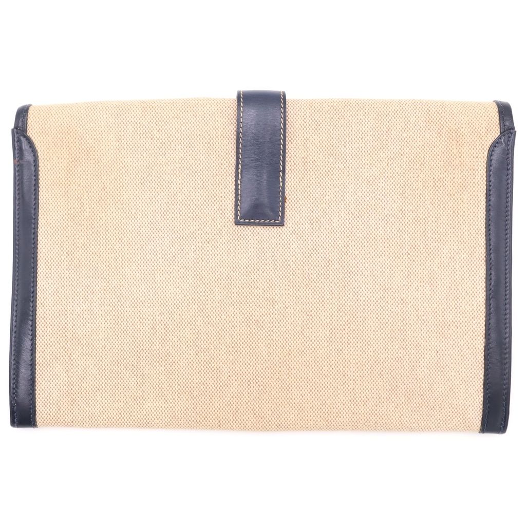 Hermes Jije Clutch Pouch Case Navy Ivory Leather Canvas — view 2