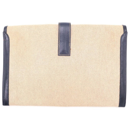 Hermes Jije Clutch Pouch Case Navy Ivory Leather Canvas — view 2