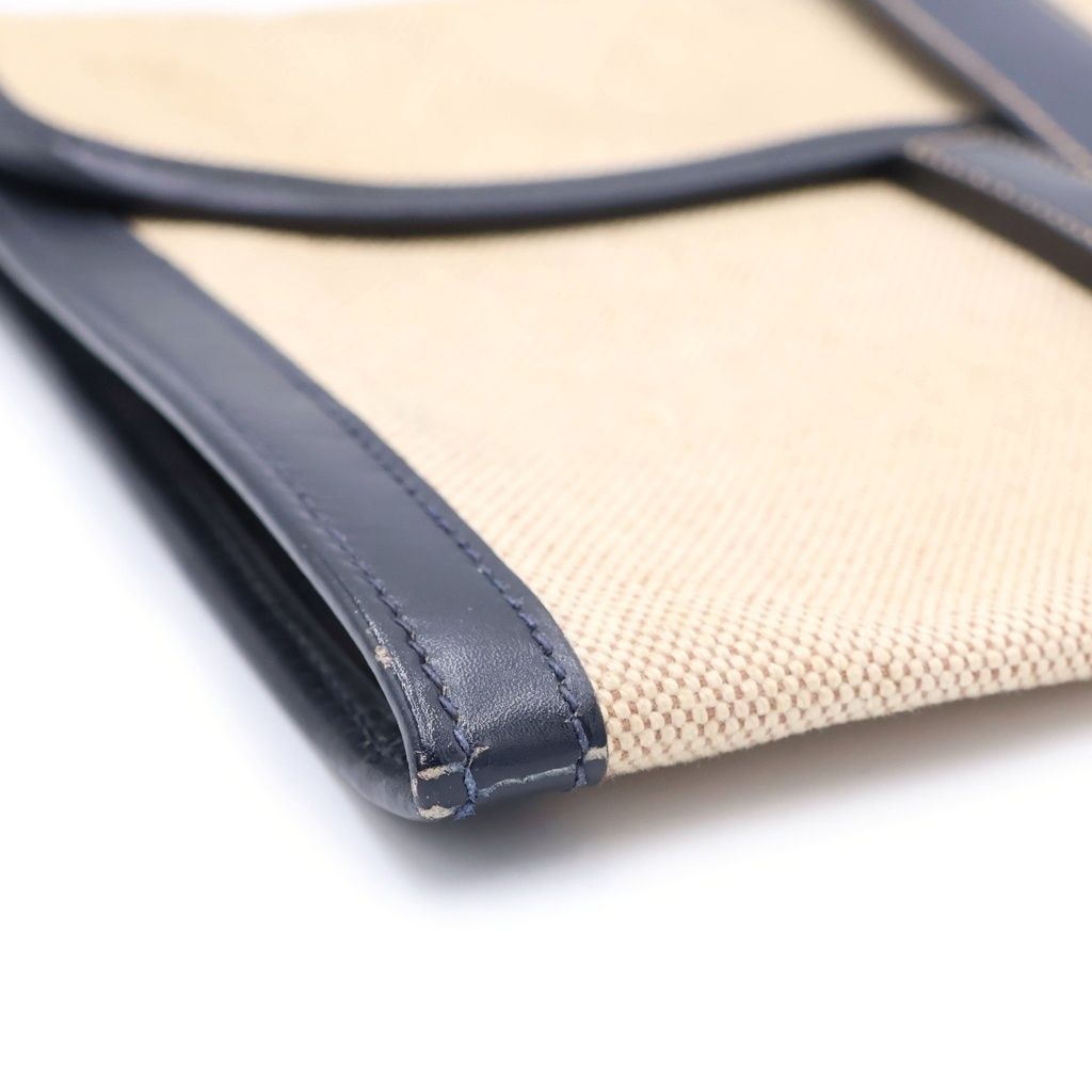 Hermes Jije Clutch Pouch Case Navy Ivory Leather Canvas — view 4