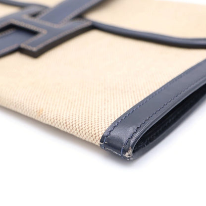 Hermes Jije Clutch Pouch Case Navy Ivory Leather Canvas — view 5