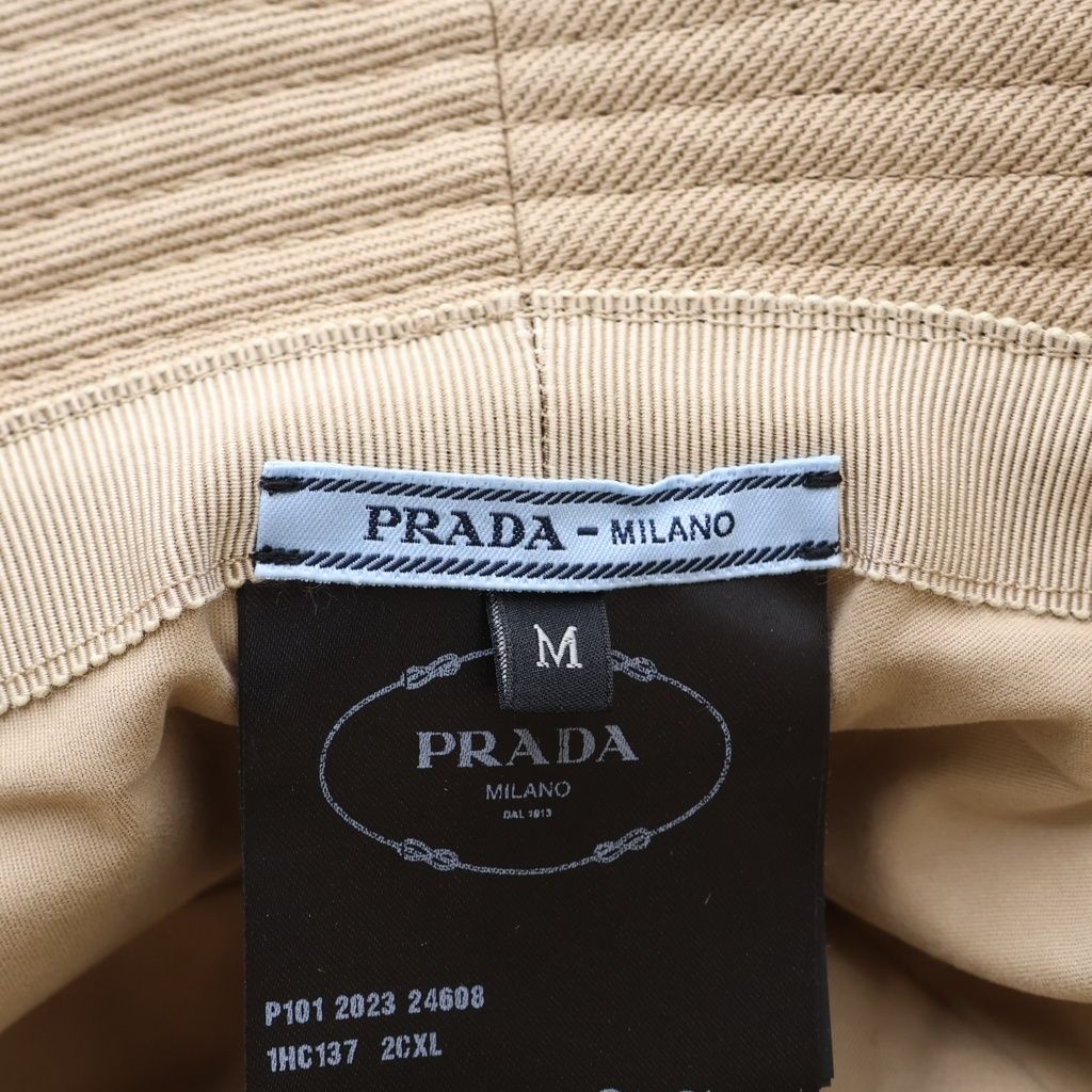 Prada Logo Embroidery Drill Bucket Hat Beige — view 6