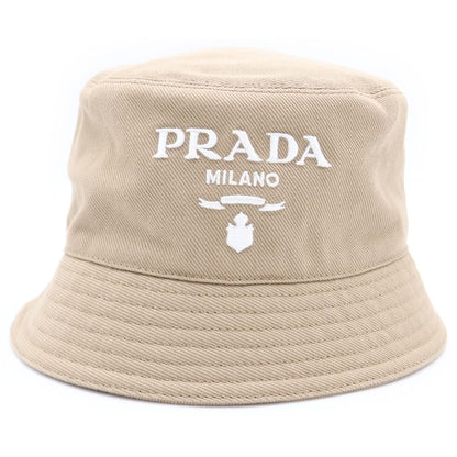 Prada Logo Embroidery Drill Bucket Hat Beige — view 4