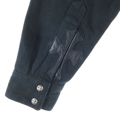Chrome Hearts Vintage Denim Western Cross Ball Button Sleeve Hem Leather Patch — view 6