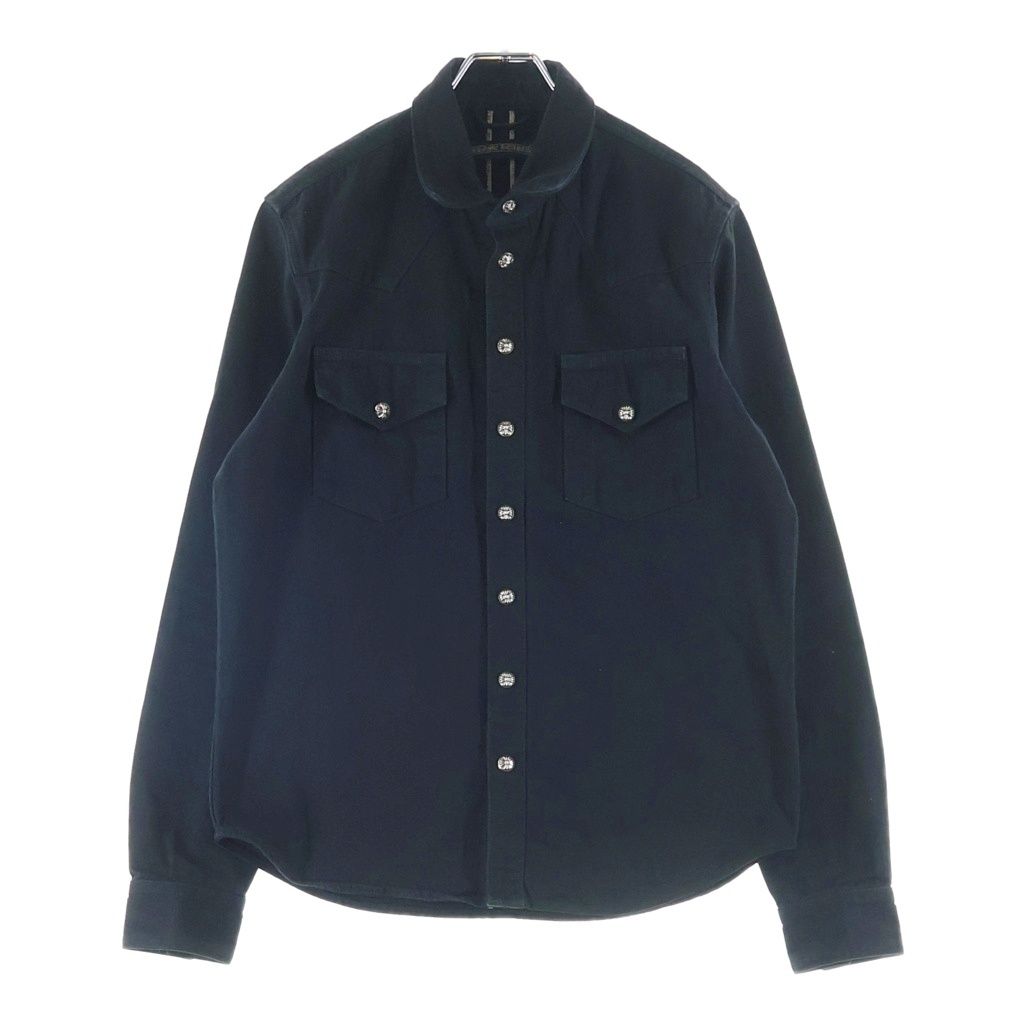 Chrome Hearts Vintage Denim Western Cross Ball Button Sleeve Hem Leather Patch