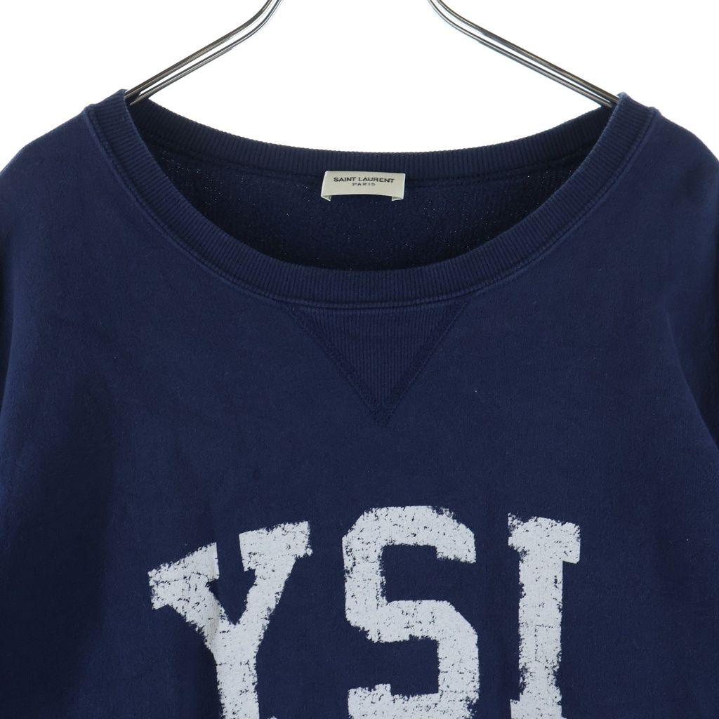 Saint Laurent Paris YSL Front Logo Crew Neck Sweatshirt Navy — view 3
