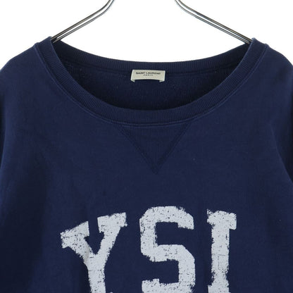 Saint Laurent Paris YSL Front Logo Crew Neck Sweatshirt Navy — view 3
