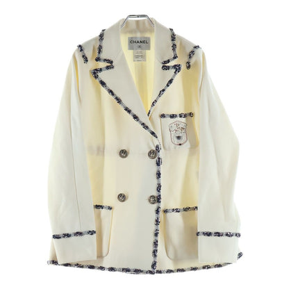 Chanel Tweed Piping Skool Jacket White