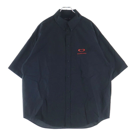 Balenciaga Heart Logo Button Down Jacket Short Sleeve Shirt Black