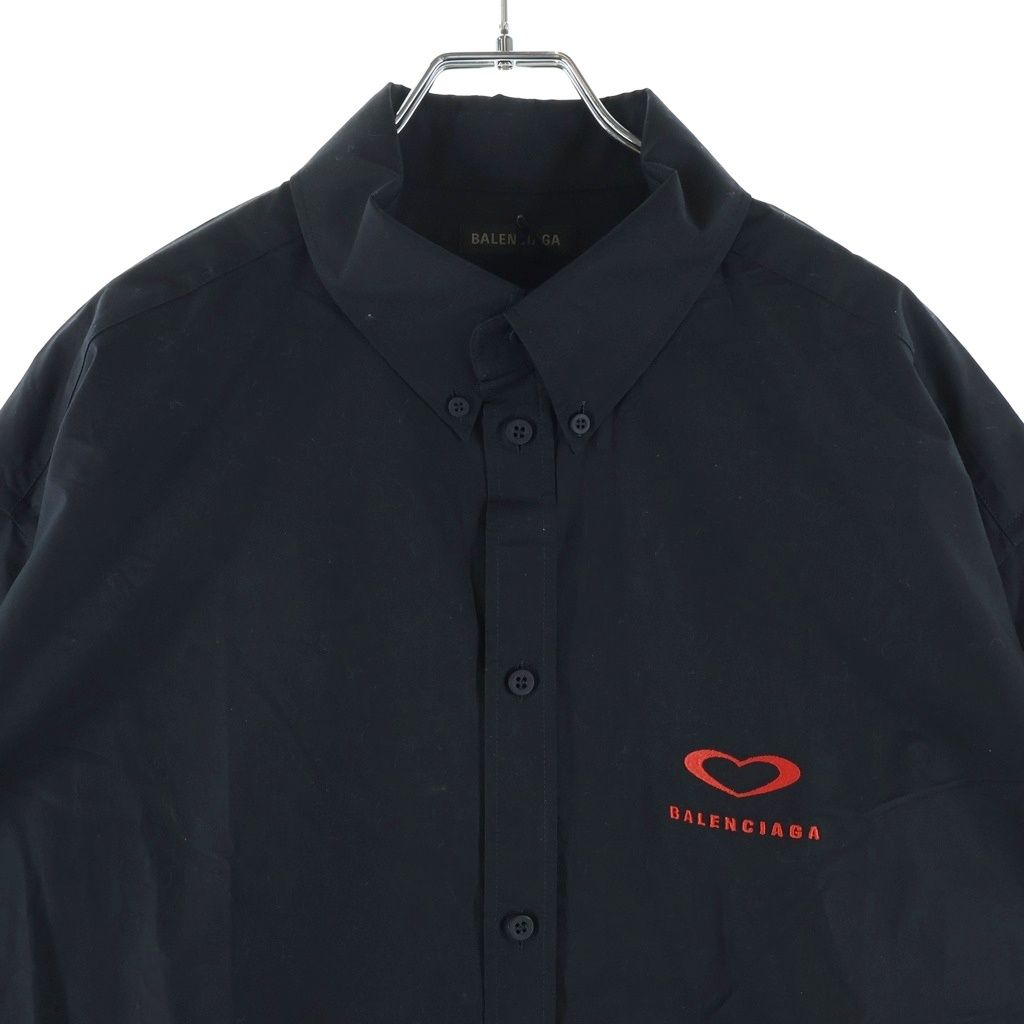 Balenciaga Heart Logo Button Down Jacket Short Sleeve Shirt Black — view 3