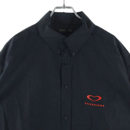 Balenciaga Heart Logo Button Down Jacket Short Sleeve Shirt Black — view 3