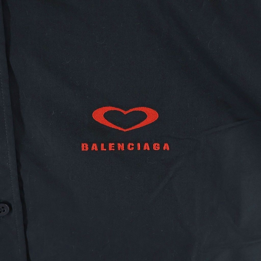 Balenciaga Heart Logo Button Down Jacket Short Sleeve Shirt Black — view 5