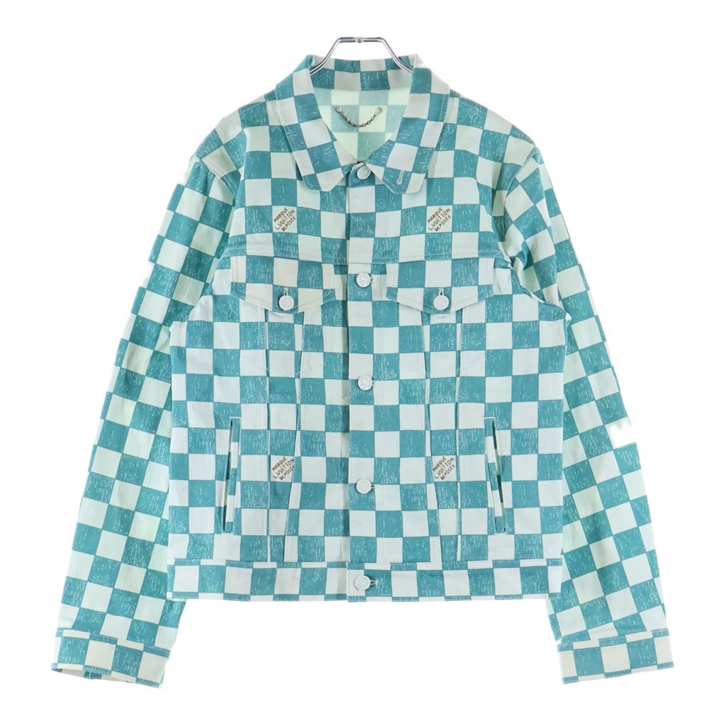 Louis Vuitton Damier Allover Print Denim Trucker Jacket White Light Blue