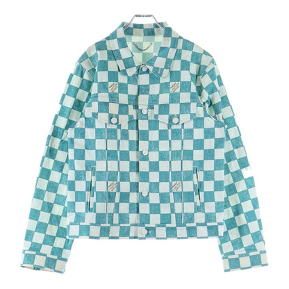 Louis Vuitton Damier Allover Print Denim Trucker Jacket White Light Blue