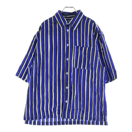 Bottega Veneta Striped Pattern Short Sleeve Shirt Blue White Silk 50