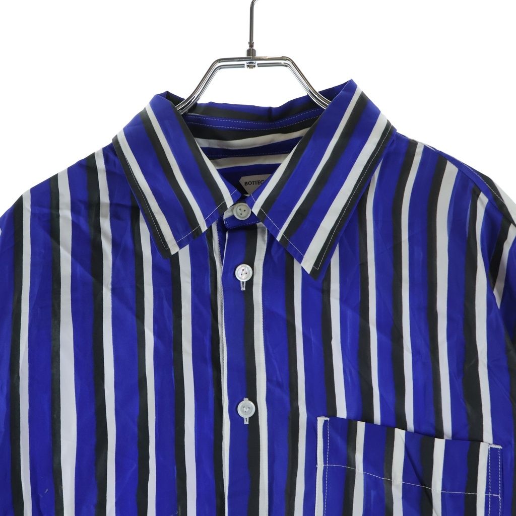Bottega Veneta Striped Pattern Short Sleeve Shirt Blue White Silk 50 — view 3
