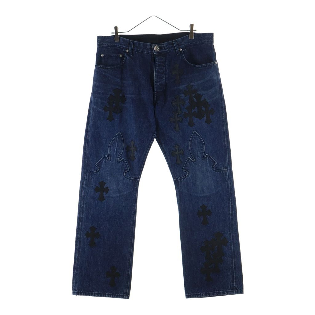 Chrome Hearts SL Fleurknee Flare Denim Long Pants Indigo with Cross Patch