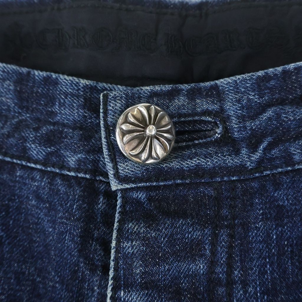Chrome Hearts SL Fleurknee Flare Denim Long Pants Indigo with Cross Patch — view 4