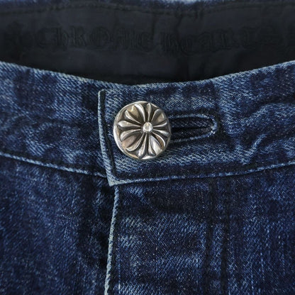 Chrome Hearts SL Fleurknee Flare Denim Long Pants Indigo with Cross Patch — view 4