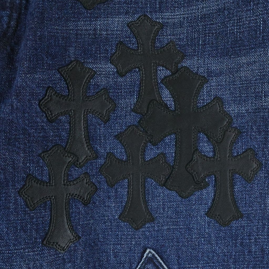 Chrome Hearts SL Fleurknee Flare Denim Long Pants Indigo with Cross Patch — view 5