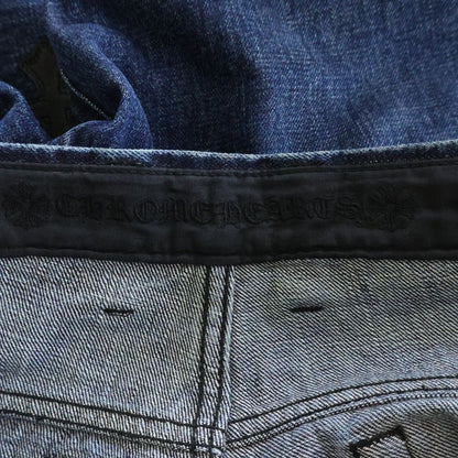 Chrome Hearts SL Fleurknee Flare Denim Long Pants Indigo with Cross Patch — view 7