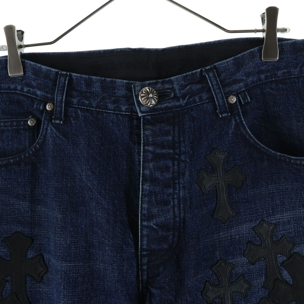 Chrome Hearts SL Fleurknee Flare Denim Long Pants Indigo with Cross Patch — view 3