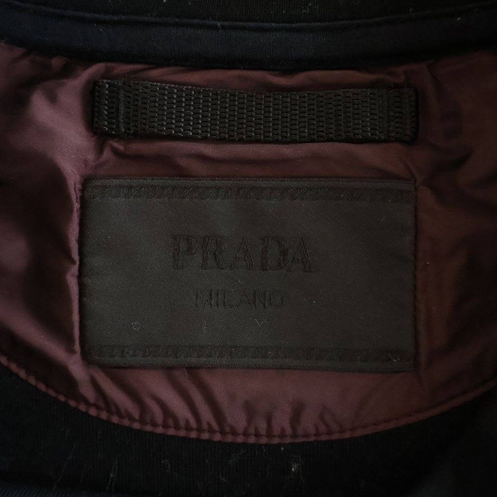 Prada Sweatshirt Nylon Trim Triangle Logo Crew Neck Black — view 6