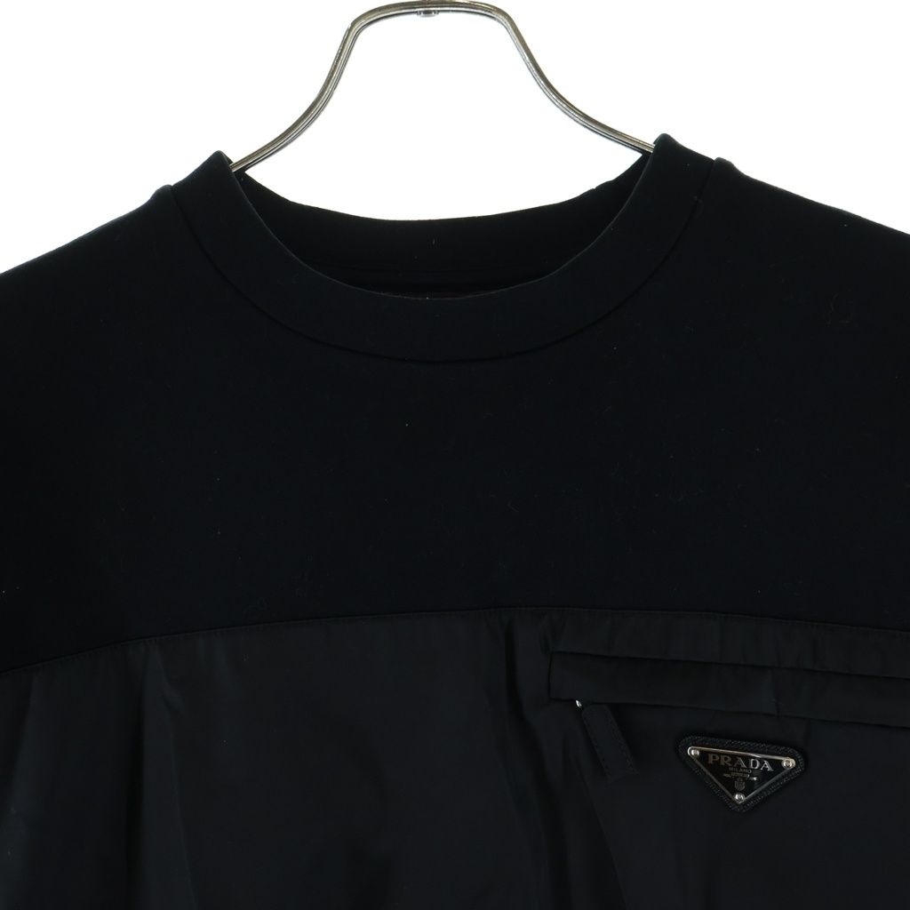 Prada Sweatshirt Nylon Trim Triangle Logo Crew Neck Black — view 3