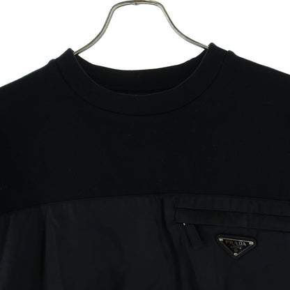 Prada Sweatshirt Nylon Trim Triangle Logo Crew Neck Black — view 3