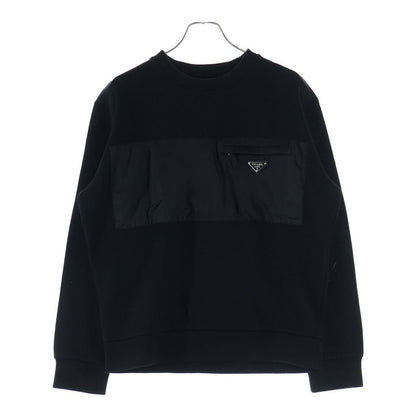Prada Sweatshirt Nylon Trim Triangle Logo Crew Neck Black