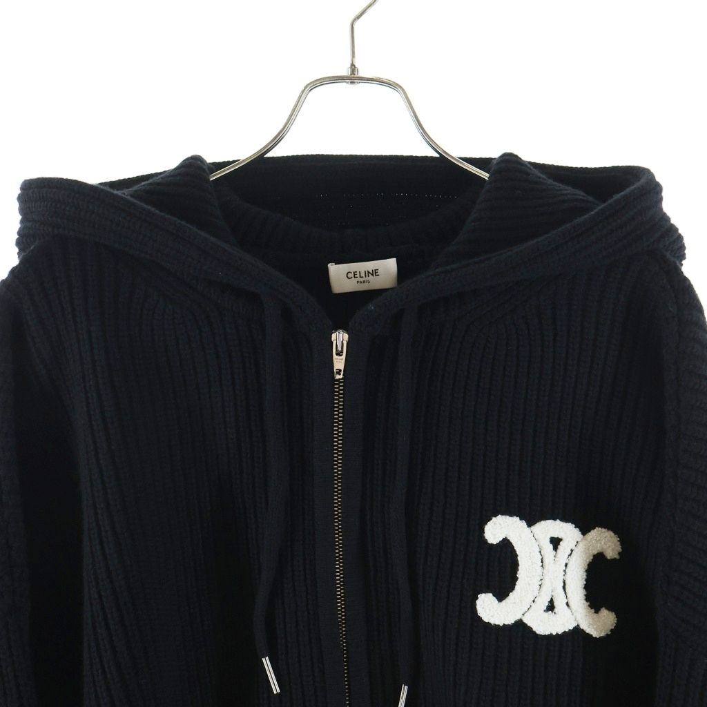 Celine Triomphe Zip Up Knit Hoodie Trio Black — view 3