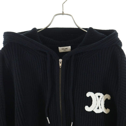Celine Triomphe Zip Up Knit Hoodie Trio Black — view 3