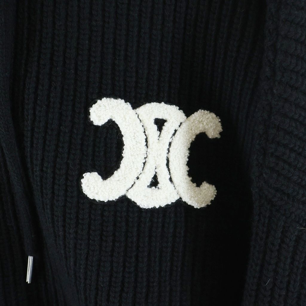 Celine Triomphe Zip Up Knit Hoodie Trio Black — view 5