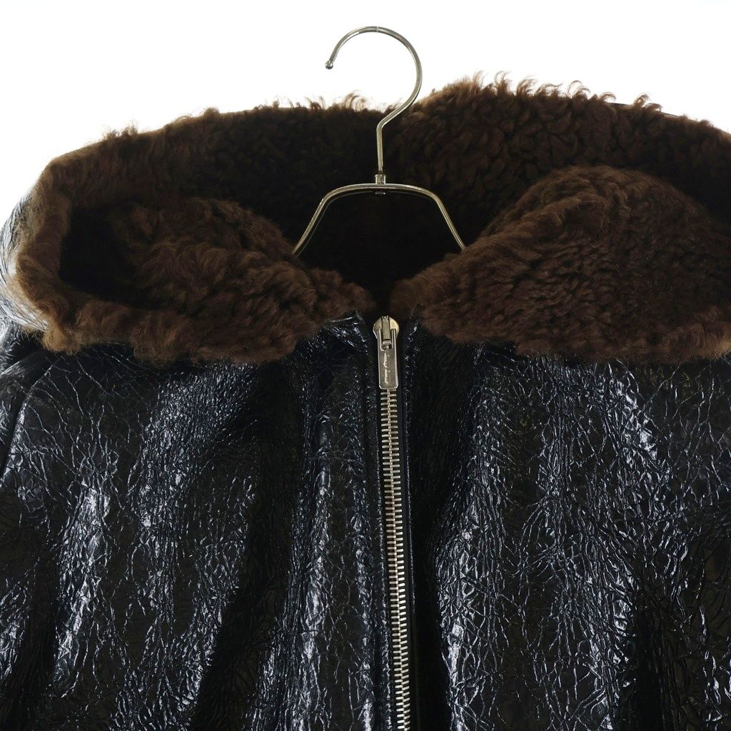 Miu Miu Sheepskin Hoodie Lining Fleece Zip Up Jacket Poncho Black — view 3