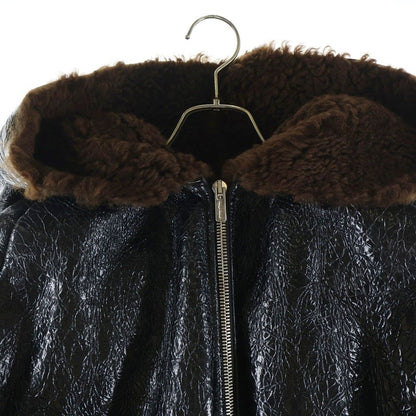 Miu Miu Sheepskin Hoodie Lining Fleece Zip Up Jacket Poncho Black — view 3