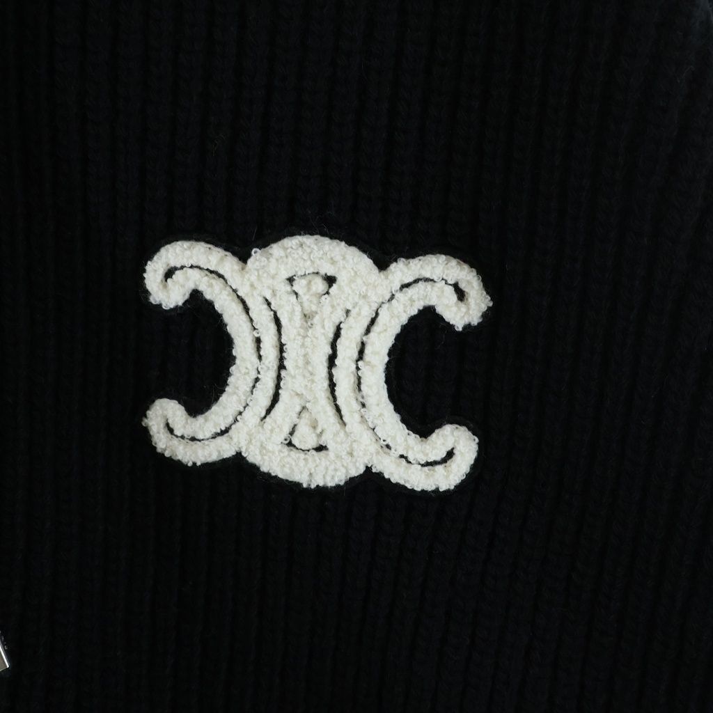 Celine Logo Patch Hoodie Zip Up Knit Black — view 5