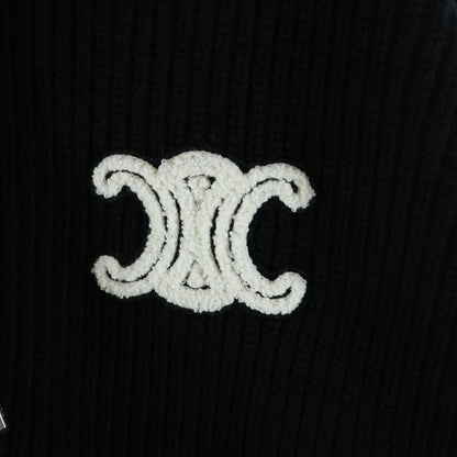 Celine Logo Patch Hoodie Zip Up Knit Black — view 5