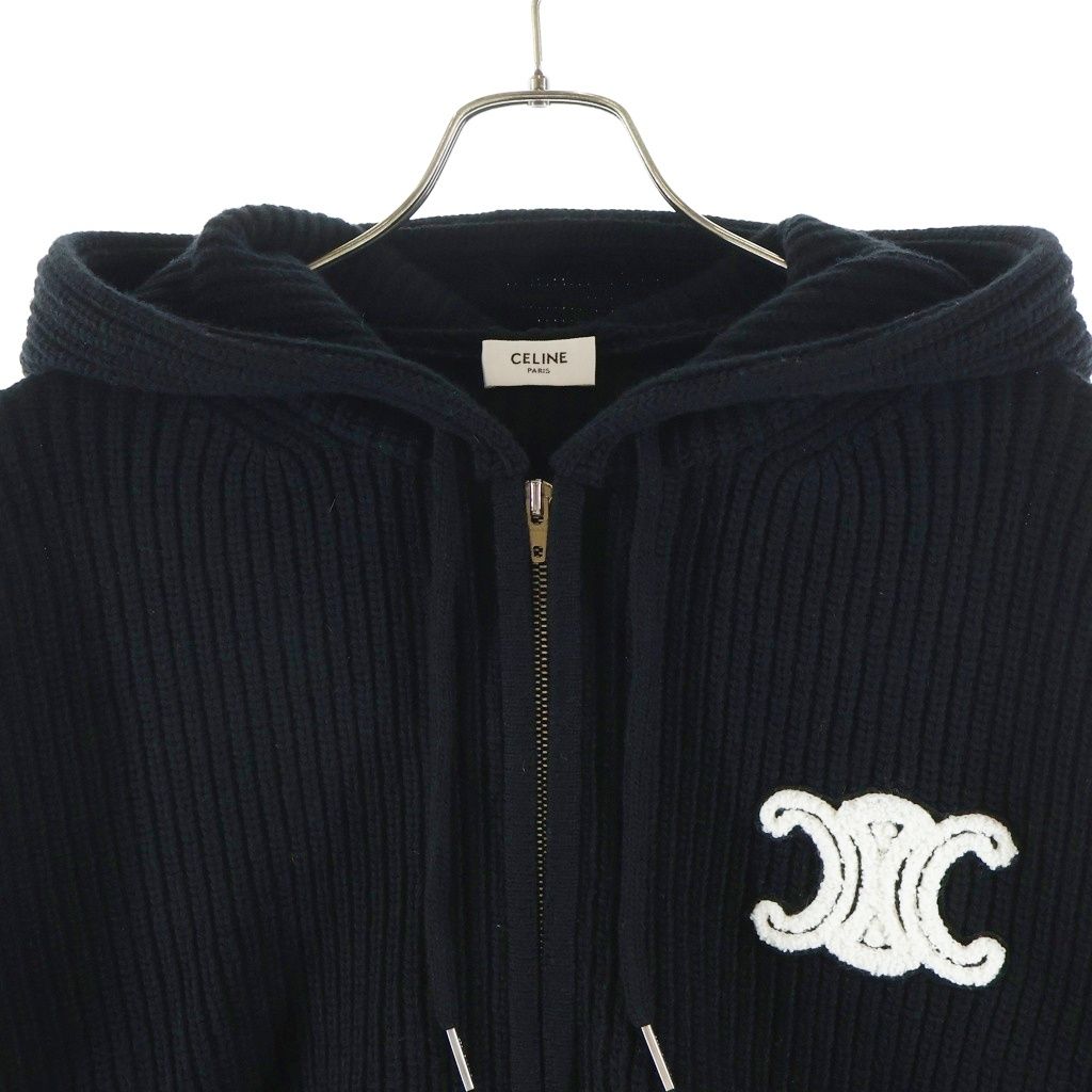 Celine Logo Patch Hoodie Zip Up Knit Black — view 3