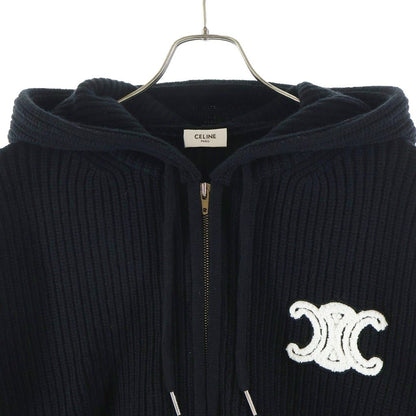 Celine Logo Patch Hoodie Zip Up Knit Black — view 3