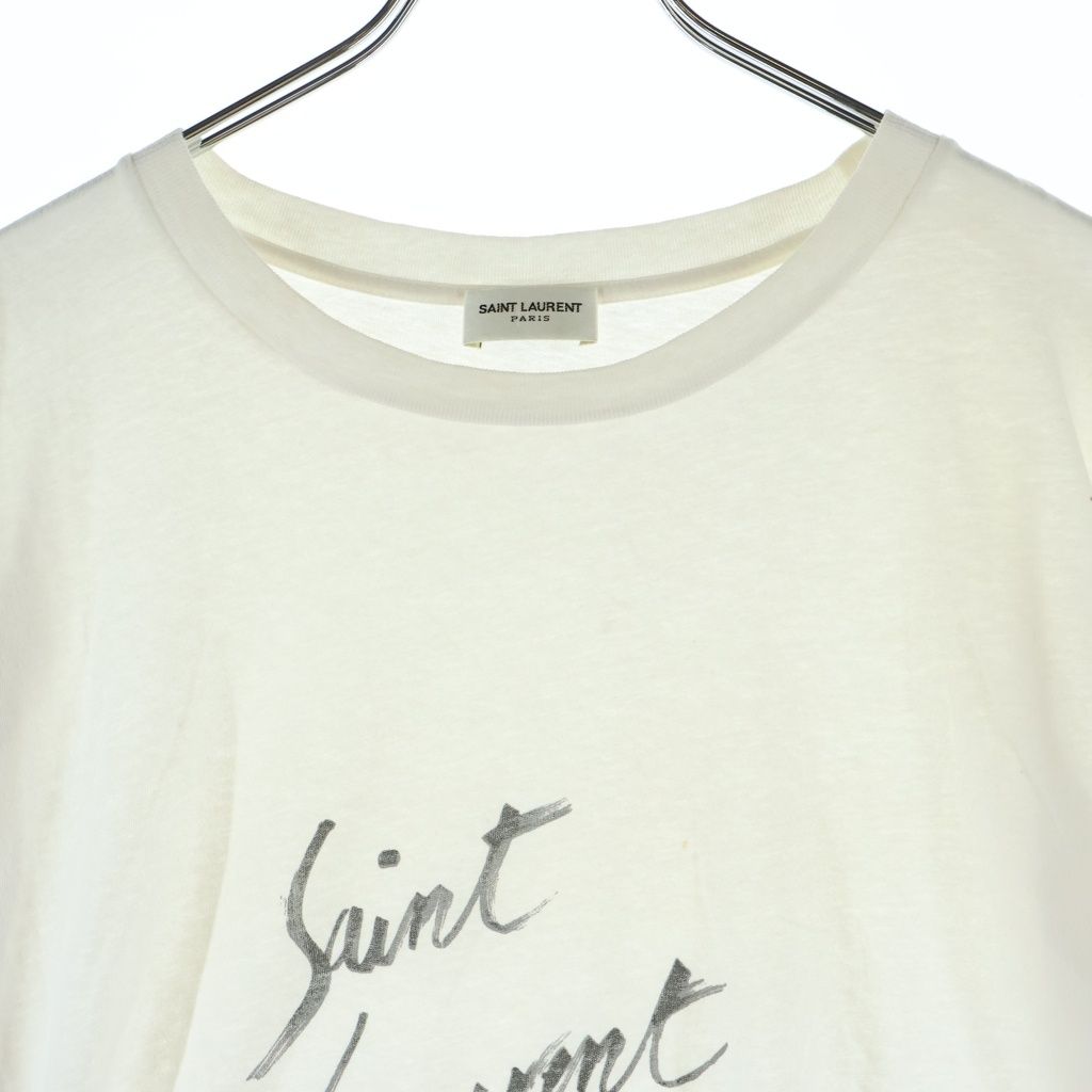 Saint Laurent Paris Signature Logo Print Crew Neck Short Sleeve T-Shirt White — view 3