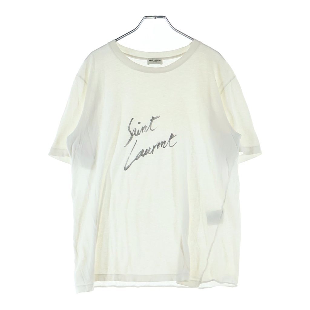 Saint Laurent Paris Signature Logo Print Crew Neck Short Sleeve T-Shirt White