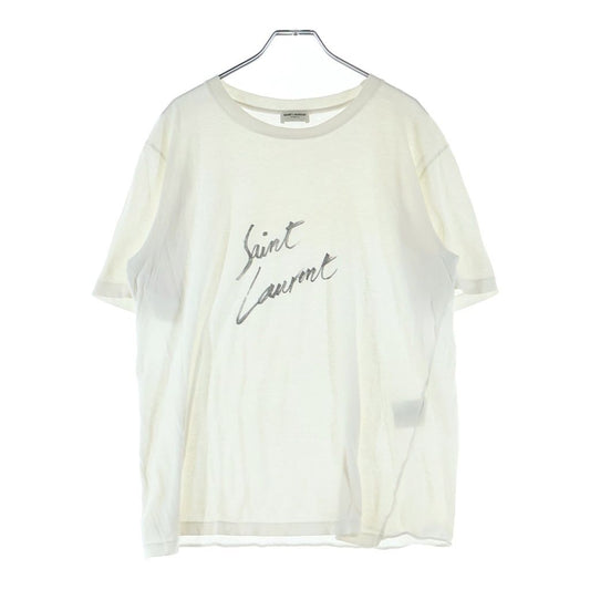 Saint Laurent Paris Signature Logo Print Crew Neck Short Sleeve T-Shirt White