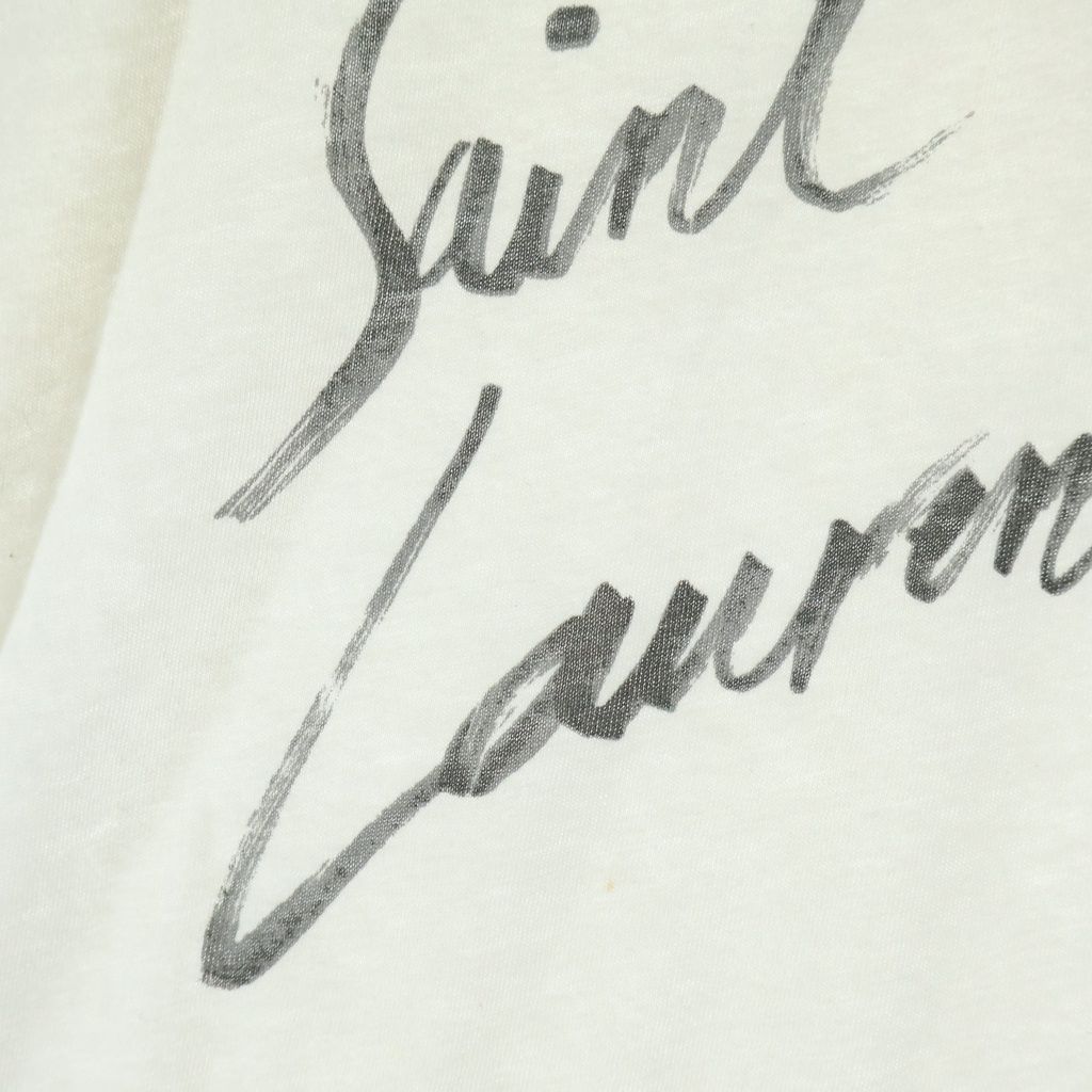 Saint Laurent Paris Signature Logo Print Crew Neck Short Sleeve T-Shirt White — view 5