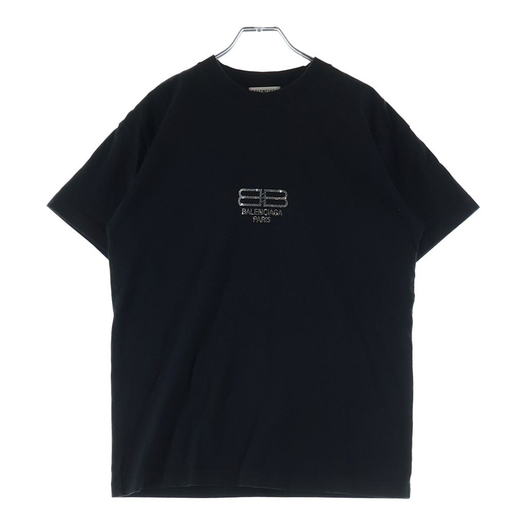 Balenciaga BB Logo Rhinestone Decoration Crew Neck Short Sleeve T-Shirt Black