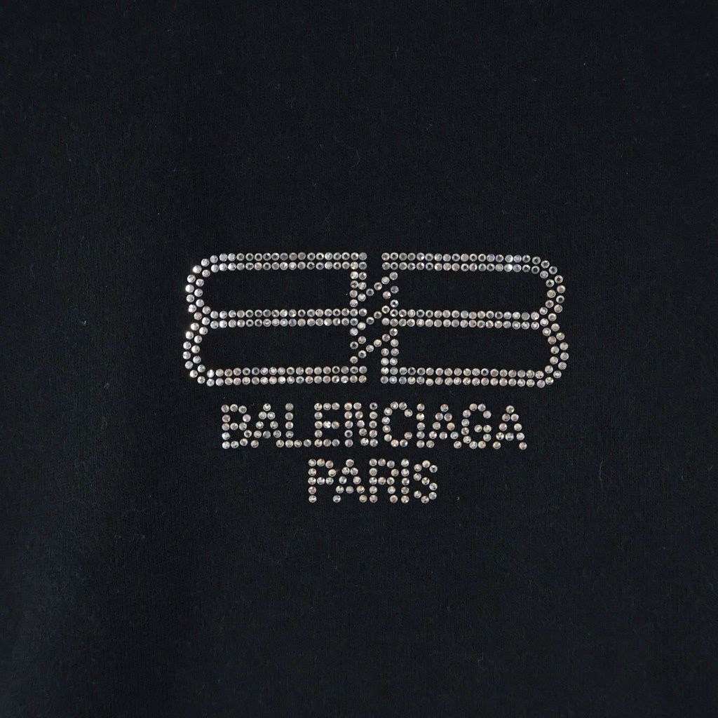 Balenciaga BB Logo Rhinestone Decoration Crew Neck Short Sleeve T-Shirt Black — view 4