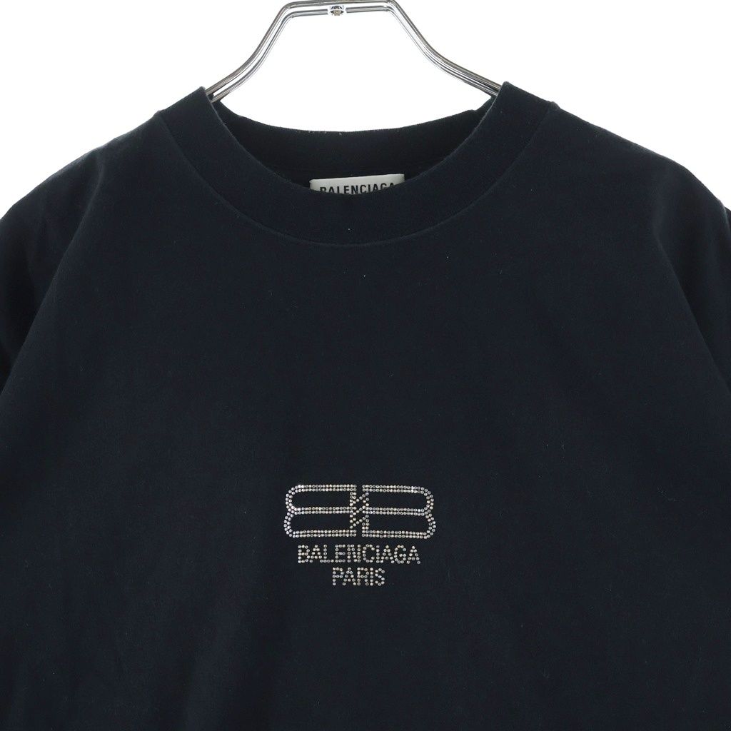Balenciaga BB Logo Rhinestone Decoration Crew Neck Short Sleeve T-Shirt Black — view 3