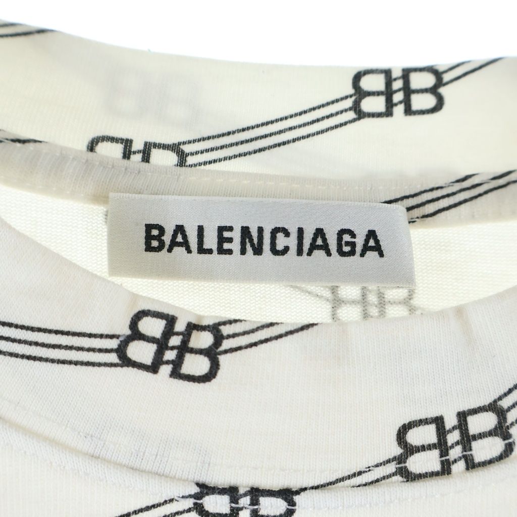 Balenciaga BB Logo All Over Pattern Crew Neck Short Sleeve T-Shirt White — view 6