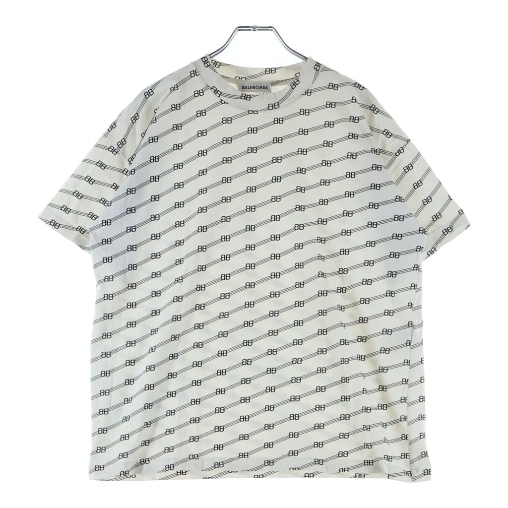 Balenciaga BB Logo All Over Pattern Crew Neck Short Sleeve T-Shirt White