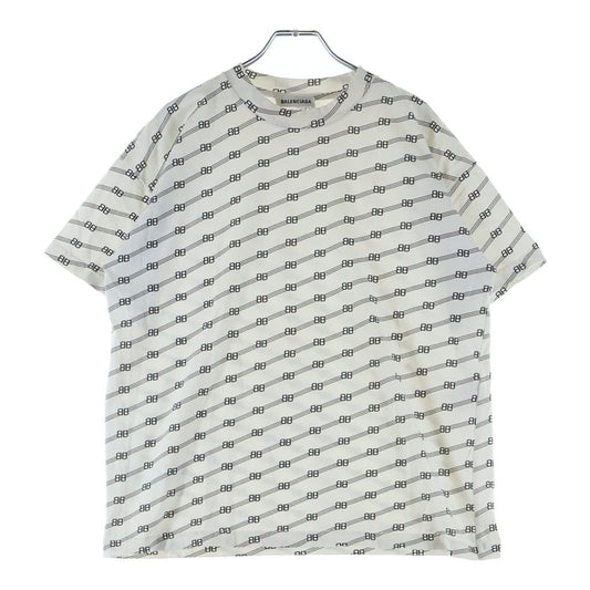Balenciaga BB Logo All Over Pattern Crew Neck Short Sleeve T-Shirt White
